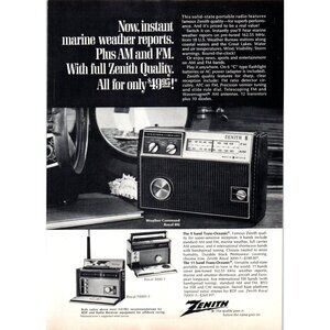 1971 Zenith Weather Command Royal 86J Radio Vintage Print Ad 70s Tech Wall Art